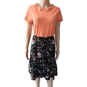Women's Medium Black Floral Elastic Waist Mock Wrap Ruffle Skirt - A New Day